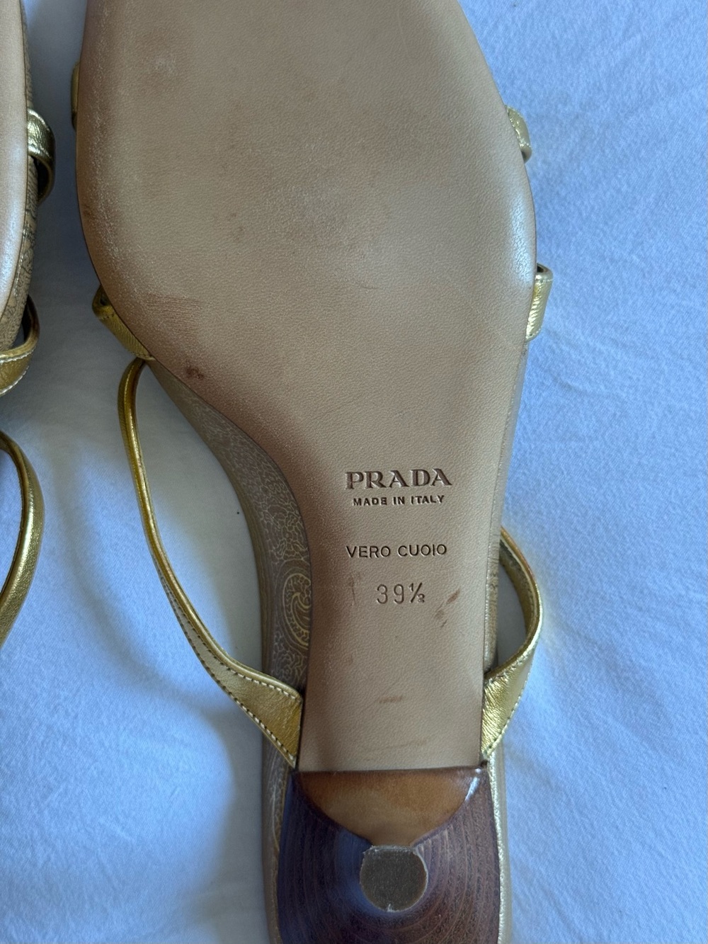Vintage Prada Metallic Gold Strappy Kitten heels mules/Sandals, size 39.5 - Picture 3 of 14